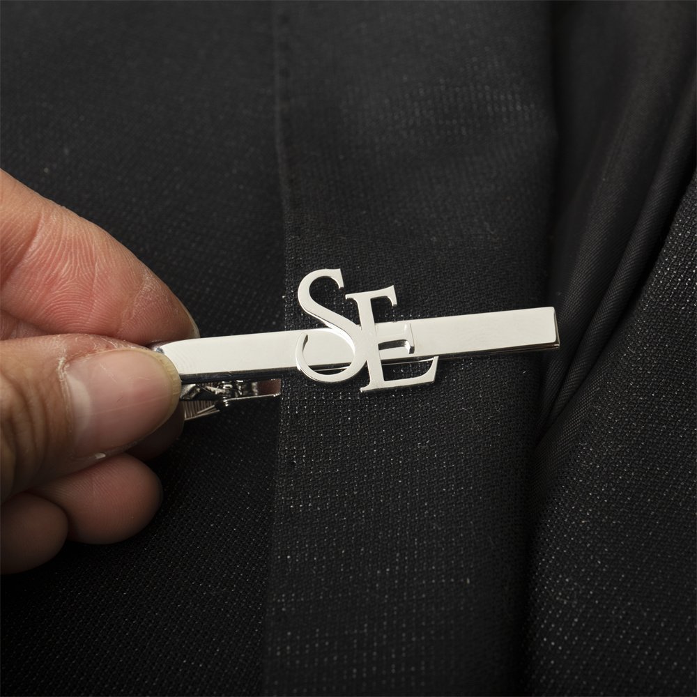 Custom Name Initials Tie Clip Men's Personalize Stainless Steel Letters Tie Clip Wedding Jewelry for Groom - 图片 8