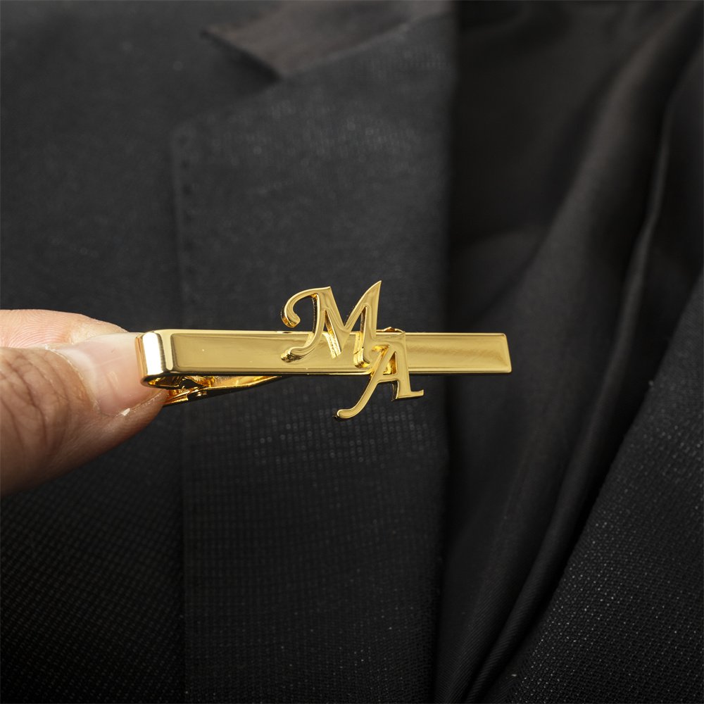 Custom Name Initials Tie Clip Men's Personalize Stainless Steel Letters Tie Clip Wedding Jewelry for Groom - 图片 7