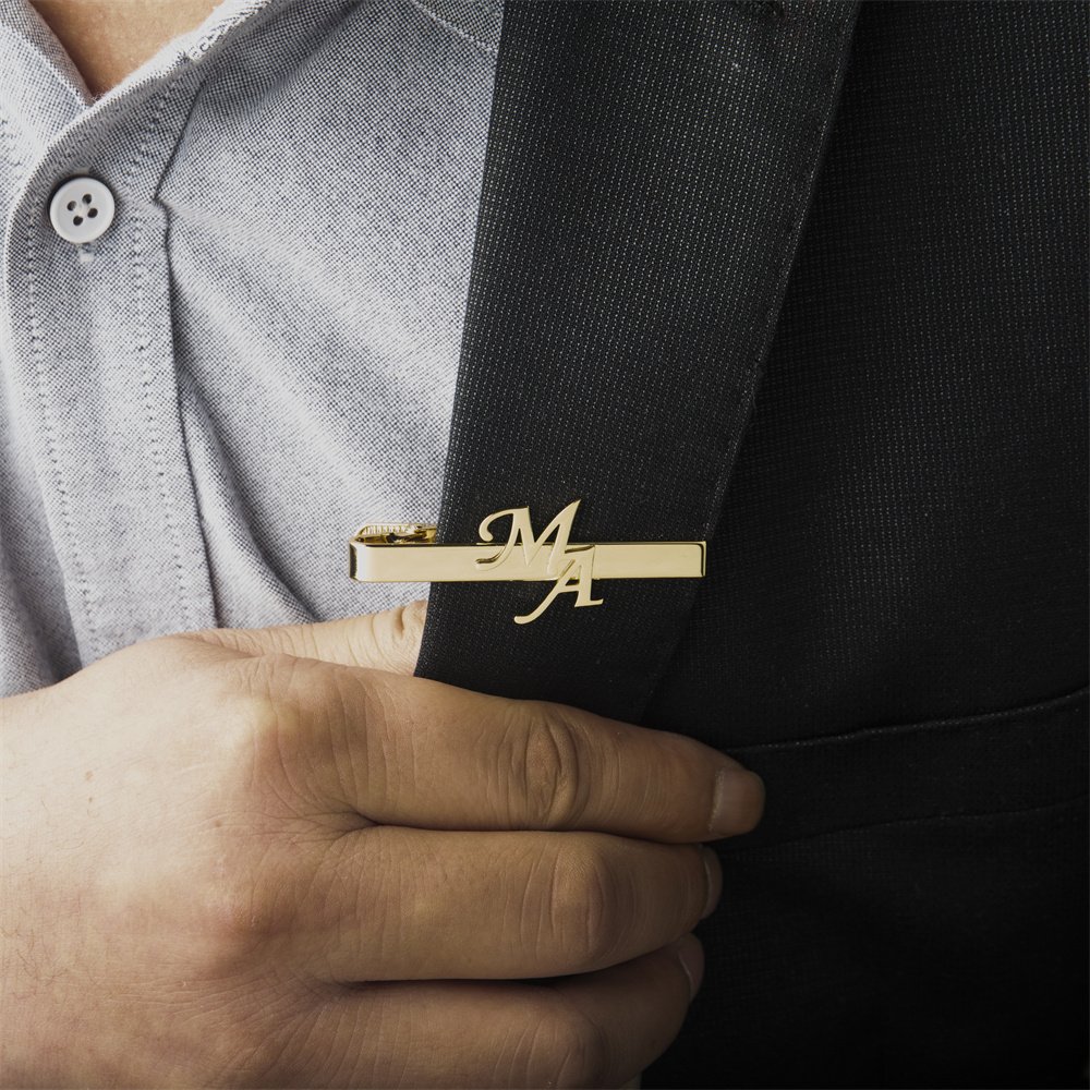 Custom Name Initials Tie Clip Men's Personalize Stainless Steel Letters Tie Clip Wedding Jewelry for Groom - 图片 4