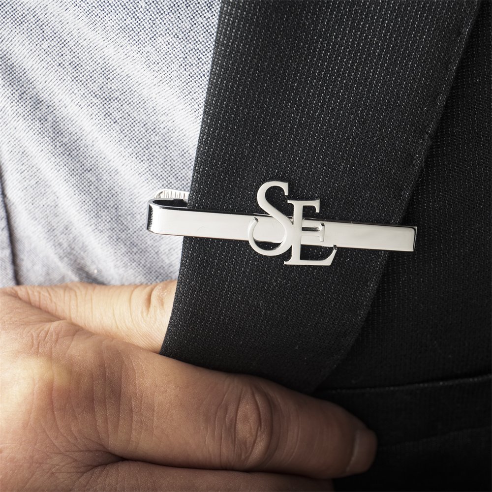 Custom Name Initials Tie Clip Men's Personalize Stainless Steel Letters Tie Clip Wedding Jewelry for Groom - 图片 3