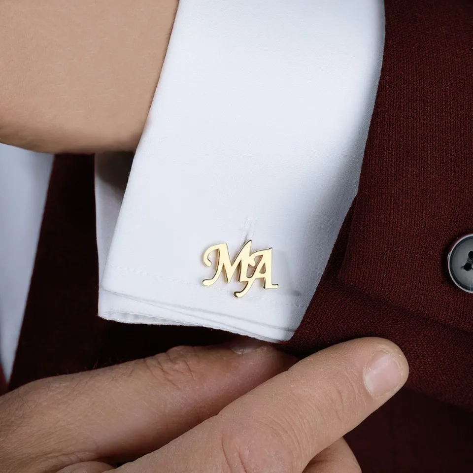 Custom Cufflinks for Groom Stainless Steel Men's Initials Cufflinks Personalized Wedding Best Man Jewelry Gift - 图片 3